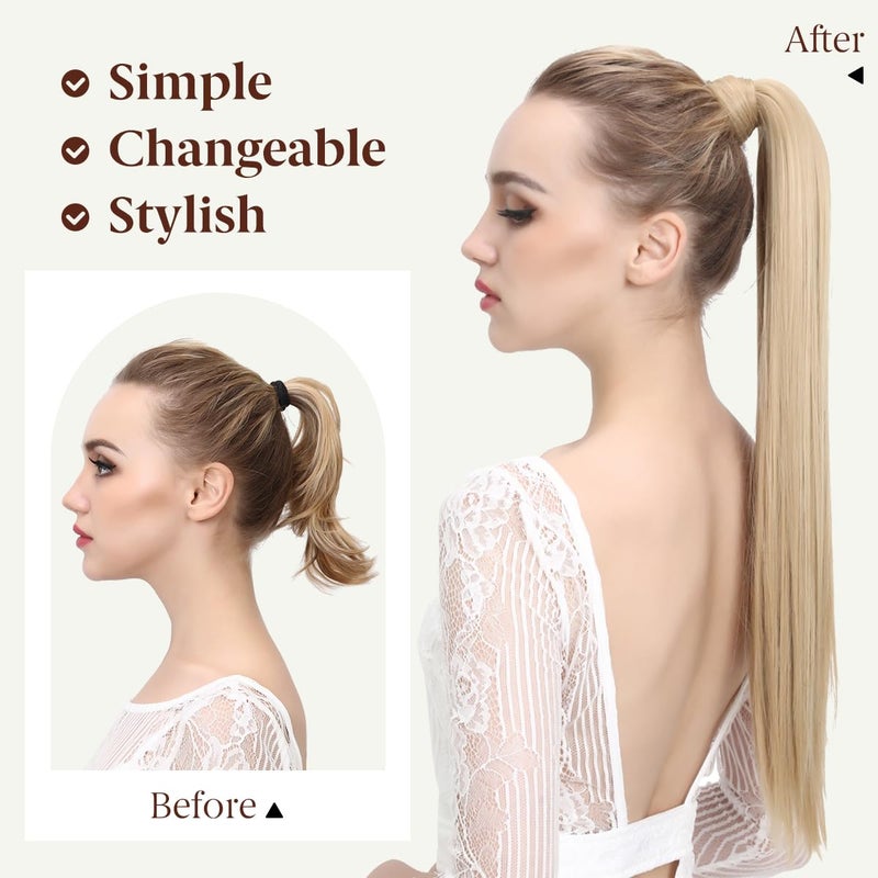 SARLA Ponytail Hair Extension Wrap Around Long Straight 24 Inch Synthetic Hairpiece for Women Jet Black - Image 4